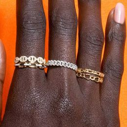 Band Rings Simple Cuban Link Chain Dainty Rings for Women Teens Gold Colour Aesthetic Iced Out Zircon Stacking Matching Design Rings Jewellery J230531