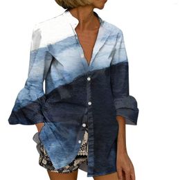 Women's Blouses Women Tie Dye Print Casual Seventh Sleeve Shirts Flare Sleeves V Neck Lapel Boho Tops Cotton Button Down Top Camisas