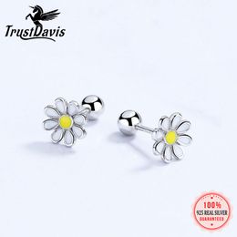 TrustDavis Real 925 Sterling Silver Sun Flower Screw Beads Stud Earrings For Women Children Baby Girls Minimalist Jewelry DB1431