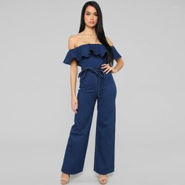 Women's Jumpsuits OKAYOASIS Sexy Women Strapless Ruffles Bodycon Denim Jumpsuit Elegant Jeans Casual Rompers Overalls