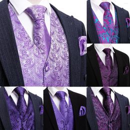 Men's Vests Luxury Men's Vest Spring Wedding Embroidered Silk Purple Slim Waistcoat Tie Set Formal Male Suit Sleeveless Jacket Barry