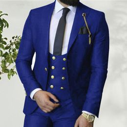 Italian Sport Handcrafted Suits Business Slim Fit 3-piece Royal Blue Men's Suits: Groom Prom Tuxedos Groomsmen Blazer Wedding 2024 New : smen