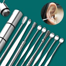 Care 10/9Pcs/set Ear Wax Pickers Stainless Steel Earpick Wax Remover piercing kit earwax Curette Spoon Care Ear Clean Tool Easy Carry