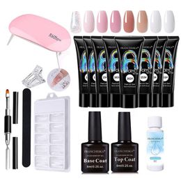 Guns Nail Polish Powder Extender Set with Uv Gel of 8 Colors,100 Nail Extension Molds,nail Files,brushes, Mini Uv Lamps Beauty Nail