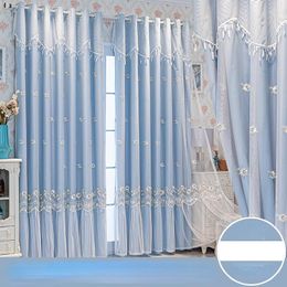 Curtain Custom Curtains For Living Roomblue Bedroom Yarn One Double Full Blackout Princess French Romance Light Luxury Simplicity