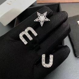 Star Miu Letter Diamond Tassel Asymmetric Earrings S925 Silver Needle Earrings