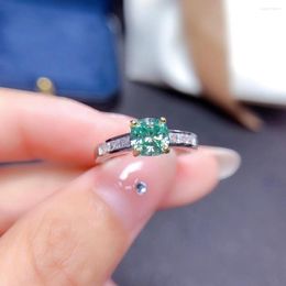 Cluster Rings Fashion Crackling Green Moissanite Ring For Women Jewelry Engagement Wedding Real 925 Silver Birthday Gift Cushion Gem