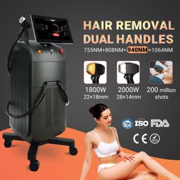 1800W/2000W Medical Laser Titanium 4 Waves Diode Laser Ice Platinum 808nm Laser Hair Removal Machine 2 Handles