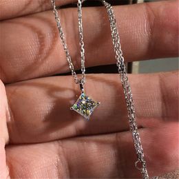 Vecalon Square pendants 925 Sterling silver AAAAA zircon Statement Wedding Pendant necklace for Women Party Jewellery