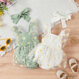 Clothing Sets Baby Rompers Summer Newborn Clothes For Girls Print Mesh Jumpsuit Casual Headdress Outfits