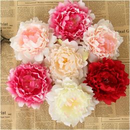 Decorative Flowers Wreaths Silk Peony Artificial Flower 10Cm Simation Fake Head Home Decoration Party Supplies Dbc Drop De Dhjok