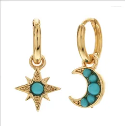 Stud Earrings 2023 Fashion Women Ins Asymmetric Moon Star Pendant Sexy Party Kallaite Inlaid Drop