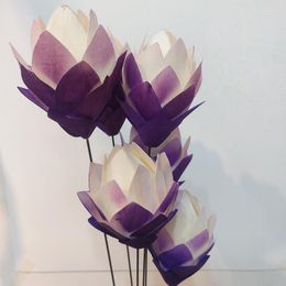 Decorative Flowers 2 Wood Chip Lotus Per Bunch Artificially Dyed Dried Made From For Home Wedding Store Decor Purple Fake Flow