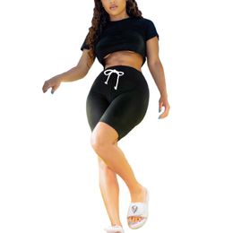 Tracksuits Yoga Sport 2-piece Tracksuit Women's Sexy Sleeve Crop Top+Bicycle Short Leg Street Apparel Casual Set P230531