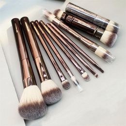 Brushes Hourglass Makeup Brushes Set 10pcs Powder Blush Eyeshadow Crease Concealer eyeLiner Smudger Metal Handle Brushes