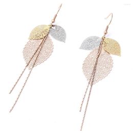 Dangle Earrings Loredana For Women Fashion Luxury Rose Gold Tri-color Stainless Steel Hollow Mesh Leaf Tassel Colorfast No Allergy