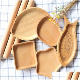 Dishes Plates Fish Leaves Shaped Wooden Dinner Handmade Craft Safe Health Kids Cute Wood Eco Friendly Oval Square Fruits Plate Vt1 Dhcth