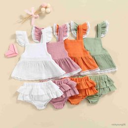 Clothing Sets Baby Summer Newborn Kids Girls Clothes Solid Colour Sleeveless Tank Top Ruffle Shorts 2Pcs Outfits Set