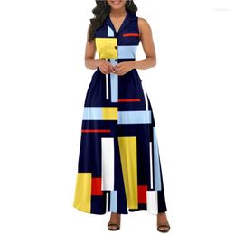 Ethnic Clothing African Dress Party Dresses Women Slim Sexy Long Fashion Print Sleeveless Lapel Elegant Casual Summer Vestidos XL