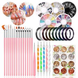 Dresses 47pcs Nail Art Brush Design Tips Painting Drawing Carving Dotting Pen Builder Flat Fan Liner Acrylic Gel Uv Polish Tool Manicure