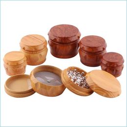 Accessories Creativity Wooden Drum Herb Grinder Smoking 40X32Mm 4 Layers Crusher Tobacco Grinders Drop Delivery Home Garden Househol Dh4L0