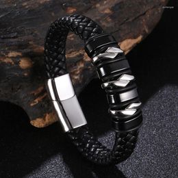 Charm Bracelets Braided Leather Hand Bracelet For Men Jewellery Stainless Steel Accessories Magnetic Male Trendy Wristband FR1332