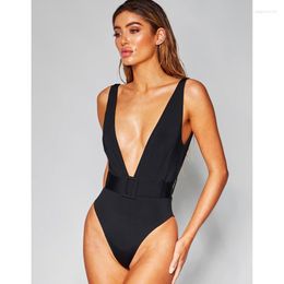 Women's Swimwear Womens Sexy Deep V Neck One Piece Swimsuit Strappy Bathing Suit With Belt