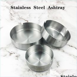 Ashtrays 8Cm Thick Stainless Steel Ashtray El Restaurant Cigarette Saucer Bar Advertising Round Support Customised Logo Drop Deliver Dhh4V