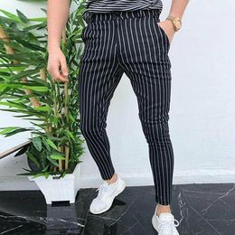 Pants Fashion Men's Slim Fit Stripe Business Formal Pants Casual Office Skinny Long Straight Joggers Sweat Pants Trousers man pant