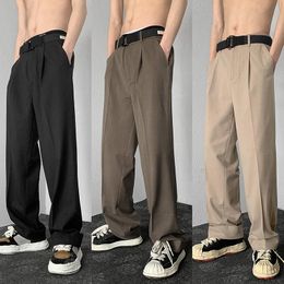 Pants Brown/Khaki/Black Suit Pants Men Fashion Society Mens Dress Pants Korean Loose Straight Wide Leg Pants Mens Trousers M2XL