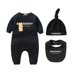 In stock Infant born Girl Designer Brand Letter Costume Overalls Clothes Jumpsuit Kids Bodysuit for Babies Outfit Romper Outfi bib hat 3pc B808