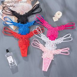 Briefs Panties Gift Beautiful Lace Women's Sexy Lingerie Thongs G-string Underwear Panties Bilateral Strap Ladies Butterfly Pattern T-back T23601