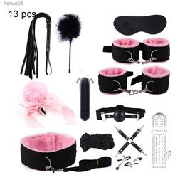 Adult Toys Sexy Nylon BDSM Kits Plush Sex Bondage Set Handcuffs Sex Games Whip Gag Nipple Clamps Sex Toys For Couples Exotic Accessories L230518