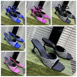 2023 Womens slide sandal silk satin crystals slippers saddles Sling Back Heart shaped sole 6.5cm Italy women Designer Shoes Leather sole Summer Slipper