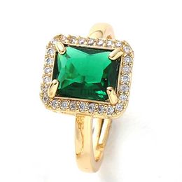 Band Rings Elegant Emerald Ring for Women Adjustable Luxury Gold Color Inlaid Square Green Zircon Rings Fashion Vintage Aesthetic Jewelry J230531