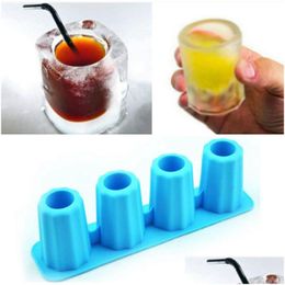 Ice Cream Tools Food Grade 3D Cube Mould Creative Ze 4 Cell Long Cups Mod Novelty Gifts Tray Summer Party Kitchen Bar Drinkware Acces Dhgfc