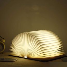 Other Home Decor Kids Gift Creative 15X11X2.5Cm Book Shape Lights Usb Rechargeable Living Room Wood Folding Portable Desk Lamp Drop Dhmnd