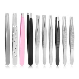 Tools 10pcs/set Stainless Steel Eyebrow Tweezers Professional Hair Pluckers Clip Eyebrow MultiFunction Portable Makeup Beauty Tools