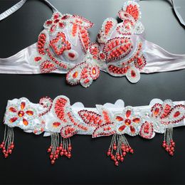 Stage Wear Belly Dance Costume Professional For Women Sexy Dancing Belt Bra Set Clothes Waist Chain