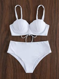 Swimwear 2022 Lady's Clothing White Shell Bikinis Set High Waist Underwired Push Up Bikini Womens Swimsuit Swimwear Bathing Suit Biquini