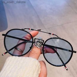 Double Bridge Alloy Round Sunglasses For Women New Fashion Brand Gradient Sun Glasses Men Retro Pilot Uv400 Eyewear Black Blue L230523