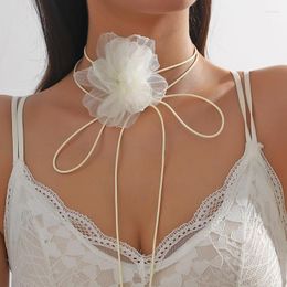 Choker Sexy Simple Black White Rose Flower Long Ribbon Necklaces Collar Neckband Clavicle Chain Chocker Party Gift