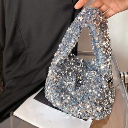 Fashion Brand Totes Casual and Pure-color Pillow Bags with Glitters Decoration