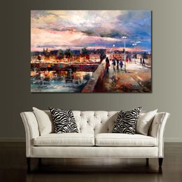 Canvas Art Impressionist Artwork Willem Haenraets Handmade View of the Bridge on Maastricht Painting Landscape for Family Room