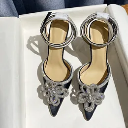 Sandals Crystal Flower Shoes For Women Diamond Tacones Ankle Strap High Heels Female Pumps Femme Zapatos Mujer Ladies Sandalias