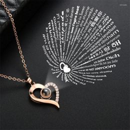 Chains 100 Languages I Love You Heart Crystal Projection Pendant Necklace Romantic Women Memory Wedding Couple Jewellery Gifts