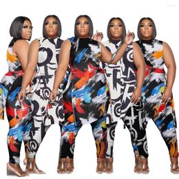 Ethnic Clothing Summer Fashion African Women Sleeveless O-neck Printing Two Pieces Sets Top And Long Pant Suit XL-5XL