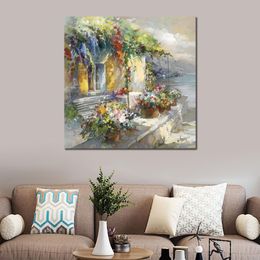 Bela arte em tela de jardim da Itália pintada à mão paisagem impressionista varanda no mar Willem Haenraets pintura para decoração de escritório