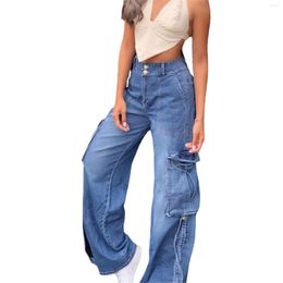Women's Jeans Women Loose High Waist Denim Slim Pocket Autumn Pants Women's Wide Leg Multi Y2K Baggy Pantalones
