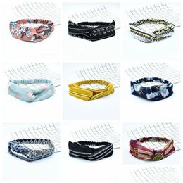 Party Favour Femalecross Knot Elastic Headbands Fresh Floral Print Hair Bands Sports Wash Face Headwear Women Tie Accessories Head Wr Dhdp8